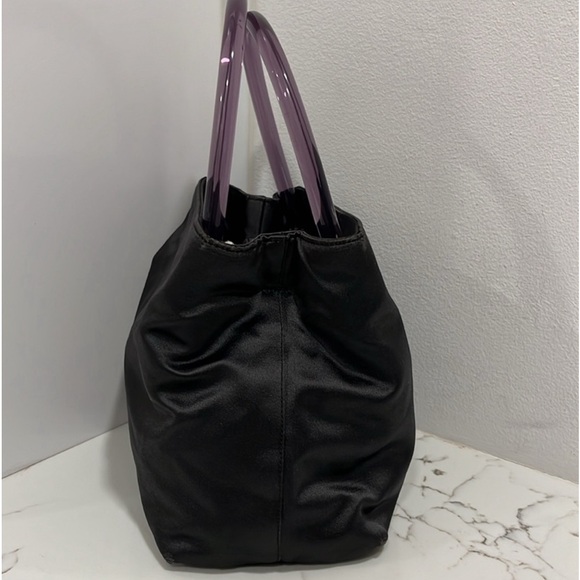 6. PRADA Milano Black Satin Top Lucite Double Handle Bag w Authentication Cards - Picture 3 of 16